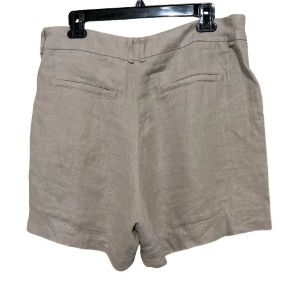 Free People Chelsea Shorts Womens 8 Sand Beige 100% Linen Pleated Revolve